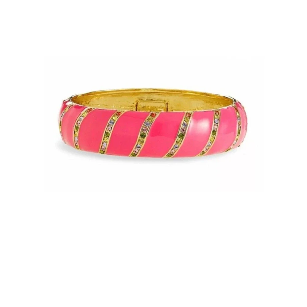 Kate Spade Pink Crystal Lollie Bracelet enamel Bangle multi color Pave stones